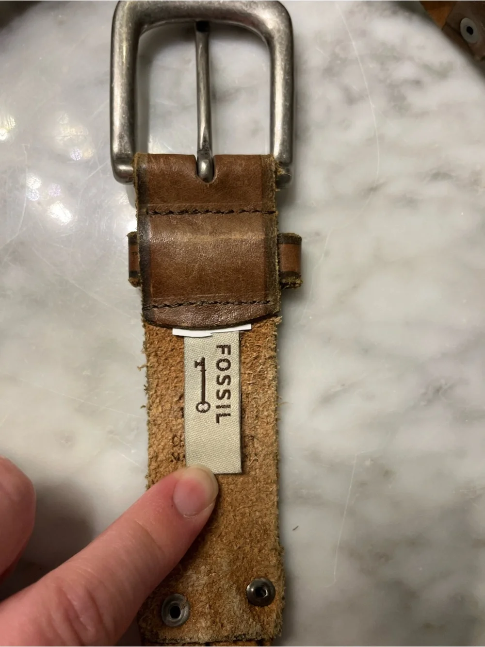Fossil Braided Tan Leather Belt with Silver Buckle